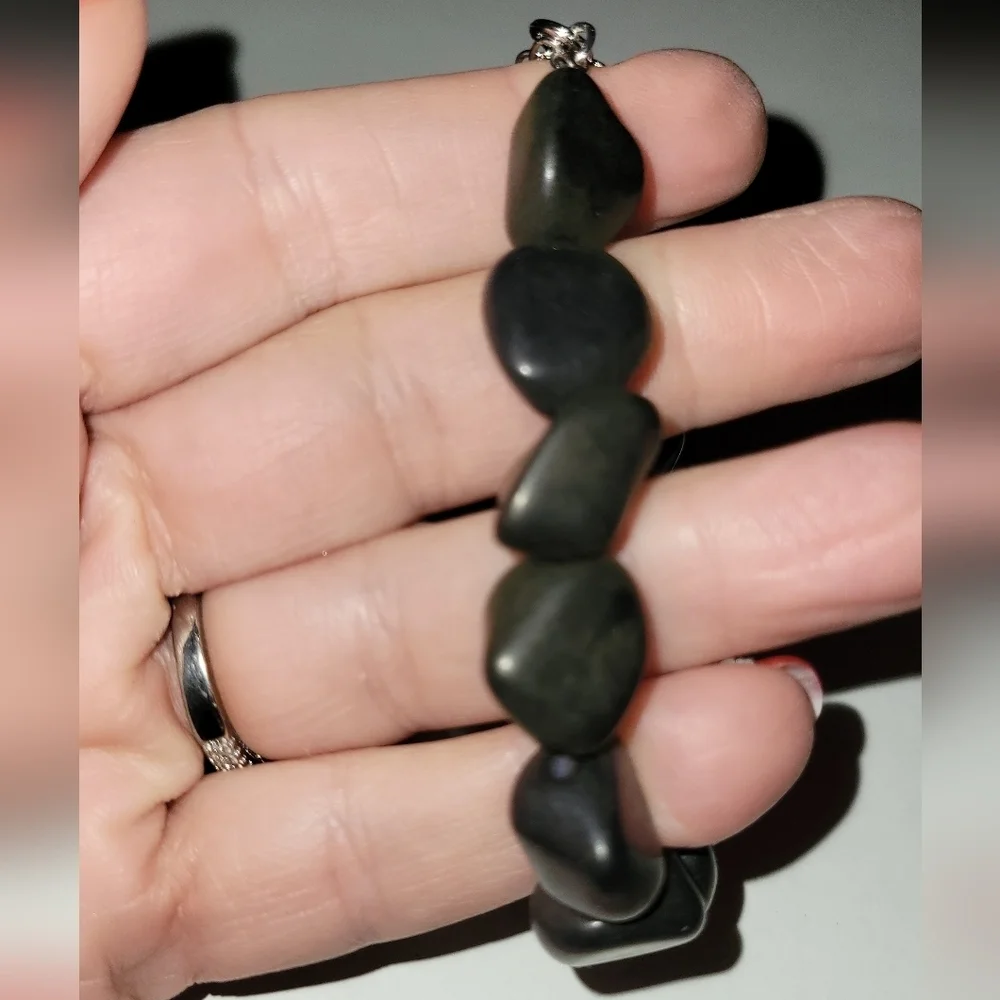 Black Stone Nugget Beaded Bracelet